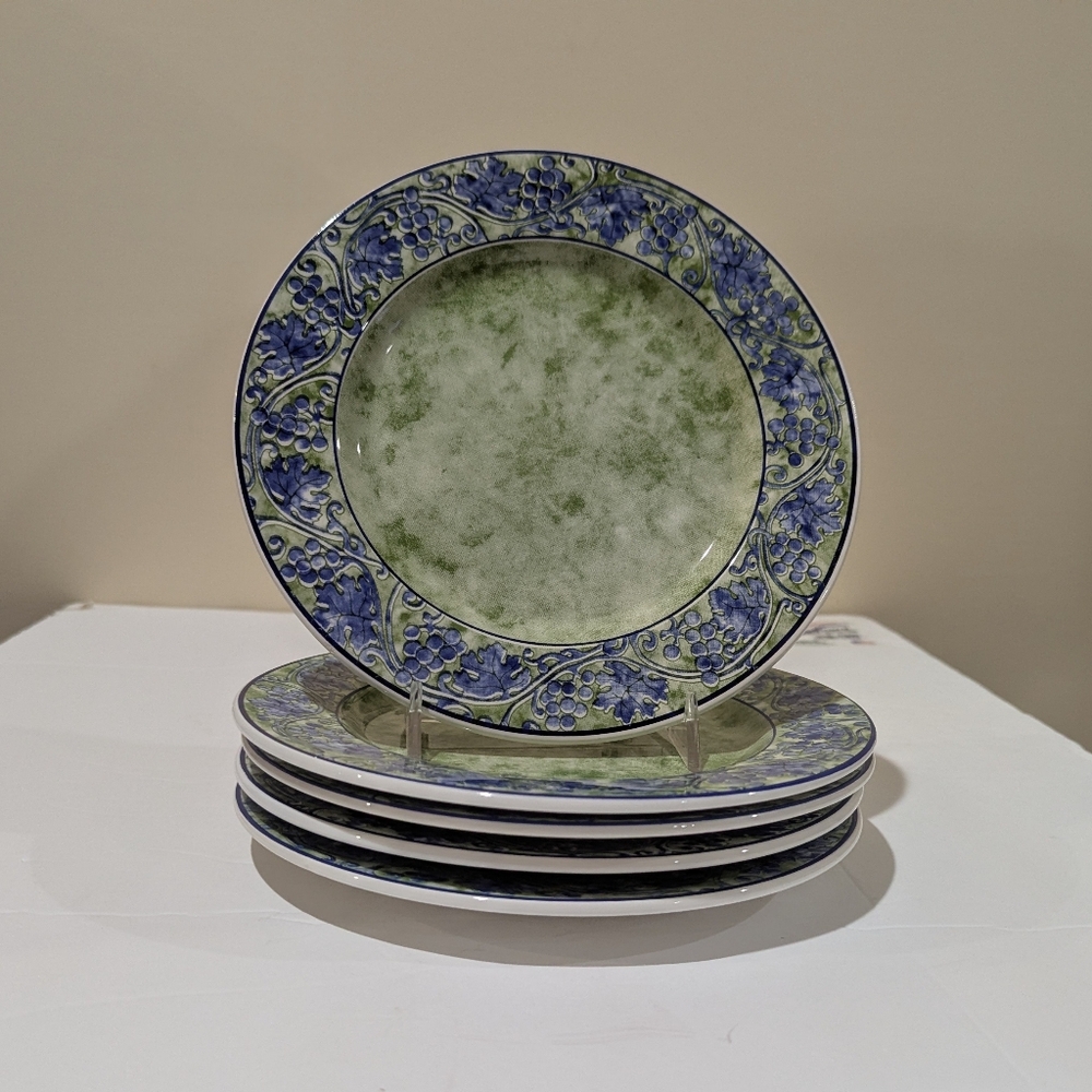 NEW Quadrifoglio Elegant Green and Blue 5 Pc Salad Plates Set